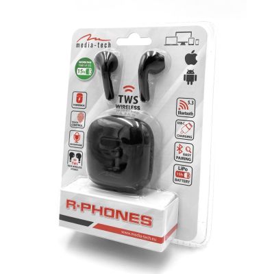 8. Media tech MT3589K headphones (in-ear; Bluetooth; with built-in microphone; black