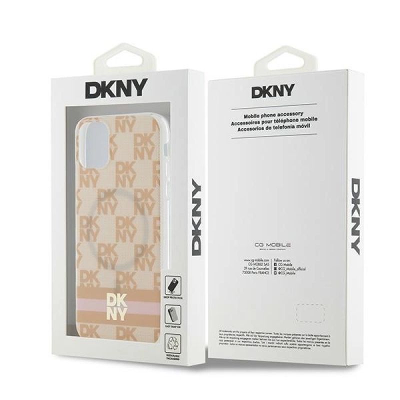 8. DKNY IML Checkered Mono Pattern & Printed Stripes MagSafe case for iPhone 11 / Xr - pink