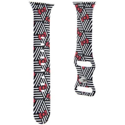 3. Hello Kitty Silicone Bows & Stripes Strap for Apple Watch 38/40/41mm - Black