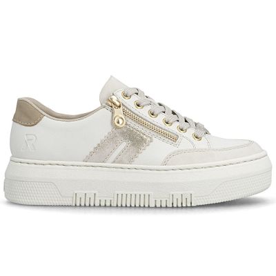 4. Women's leather platform sneakers in beige Rieker M1912-80