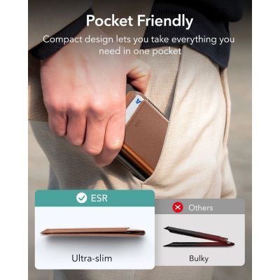 7. ESR Classic RFID Magnetic Wallet Stand MagSafe for Phone - Brown