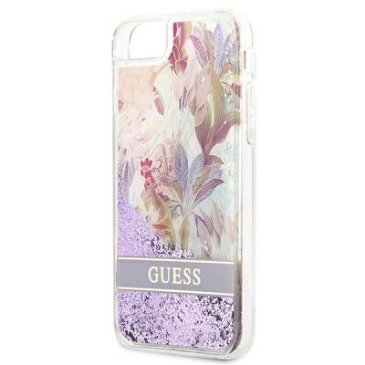 6. Guess Flower Liquid Glitter case for iPhone SE 2022 / SE 2020 / 7 / 8 - purple