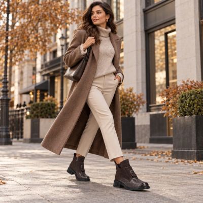 5. Women’s Leather Ankle Boots, Crocodile Effect, Chocolate Brown Filippo DBT820