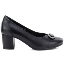 Black leather pumps with a block heel, Potocki JE19511