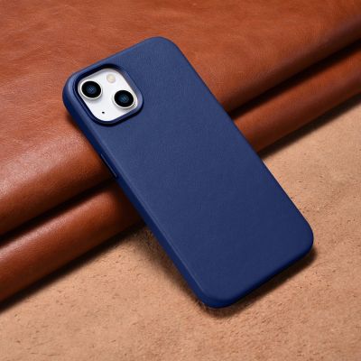 13. iCarer Case Leather cover for iPhone 14 case made of natural leather blue (WMI14220705-BU) (MagSafe compatible)