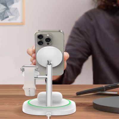 8. Tech-Protect QI15W-A46 3in1 Magnetic MagSafe Inductive Charger - White