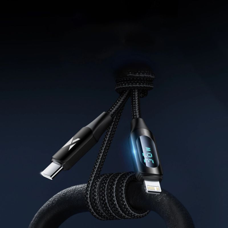 3. Wozinsky WUCLC2 Lightning - USB-C 36W 480Mb/s cable 2m with display - black