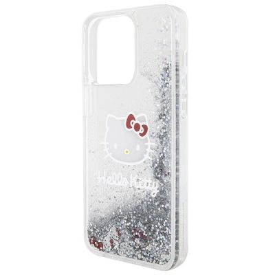 5. Hello Kitty Liquid Glitter Charms Kitty Head case for iPhone 15 Pro Max - silver
