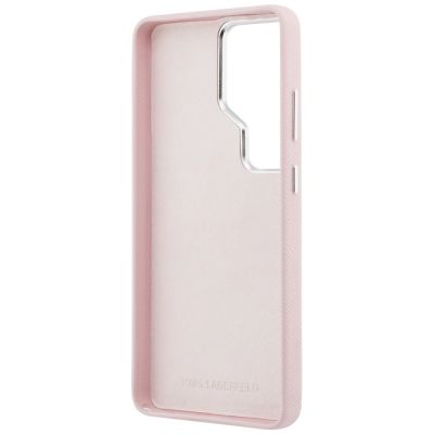 7. Karl Lagerfeld Grained Signature Metal Resin Logo Case for Samsung Galaxy S26 Ultra - Pink