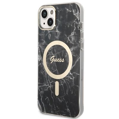 2. Set Guess GUBPP14SHMEACSK Case+ Charger iPhone 14 6.1" black/black hard case Marble MagSafe