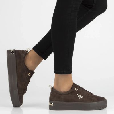 8. Women's leather platform sneakers, brown, Filippo DP3533
