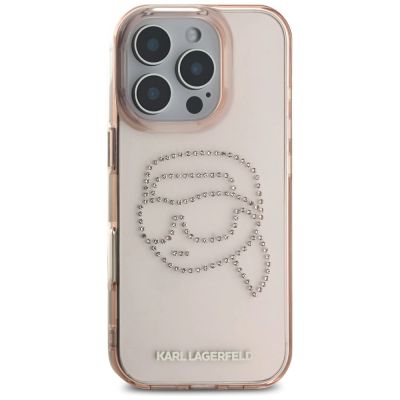 3. Karl Lagerfeld IML Rhinestones Karl Head Case for iPhone 16 Pro Pink