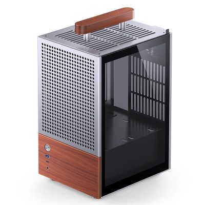 27. Jonsbo T6 Mini-Tower PC Case, Mini-ITX, Tempered Glass, Wood - Silver