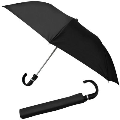 Compact semi-automatic umbrella with curved handle, black SEMI LINE