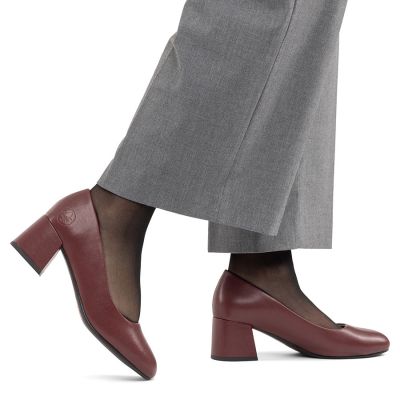 7. Women's leather high-heeled pumps in burgundy Rieker 44750-35