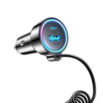 4. Joyroom JR-CL07 72W 3-in-1 Car Charger with 1.6m USB-C Cable – Black