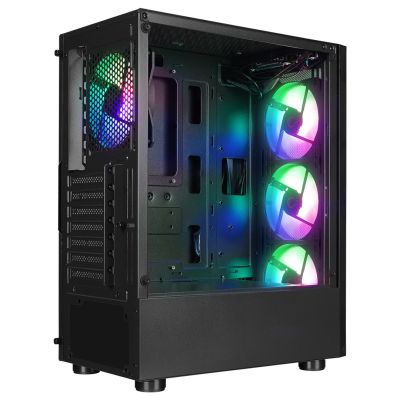 3. RAMPAGE SHIVA PC Case with Window, 4x 120 mm Rainbow Fans, Black