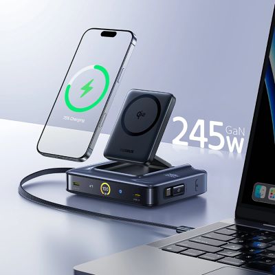 7. Baseus Nomos NH21 6-in-1 245W Wireless Charging Station with Two Retractable USB-C Cables - Black