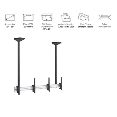 2. Ceiling mount for 2 LCD displays - Plastic, Aluminum, Steel, Silver - Screen size: 114.3-139.7 cm (45-55'')