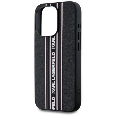5. Karl Lagerfeld Saffiano Athleisure Stripes Cord iPhone 15 Pro Case - Pink