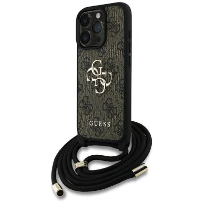Guess 4G Big Logo Cord Stap Crossbody Case for iPhone 16 Pro Max Brown