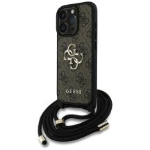 Guess 4G Big Logo Cord Stap Crossbody Case for iPhone 16 Pro Max Brown