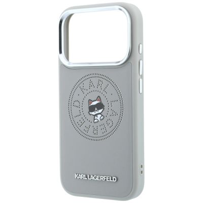 6. Karl Lagerfeld Point & Choupette Sketch MagSafe Case for iPhone 18 Pro Max / 17 Pro Max - Gray