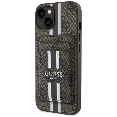 Guess 4G Stripes case with Magsafe wallet for iPhone 15 brown