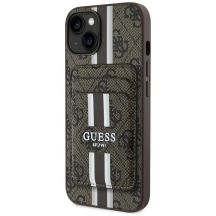 Guess 4G Stripes case with Magsafe wallet for iPhone 15 brown