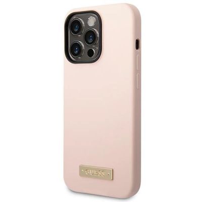 2. Guess Silicone Logo Plate MagSafe Case for iPhone 14 Pro - Pink