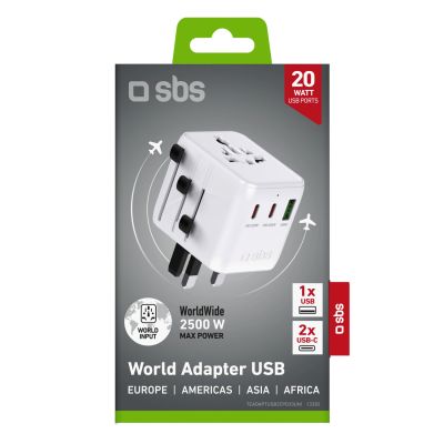 2. SBS Travel Adapter 2xUSB-C 1xUSB-A Universal - White