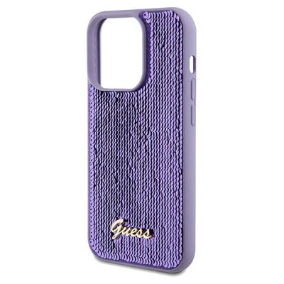 6. Guess Sequin Script Metal case for iPhone 14 Pro Max - purple