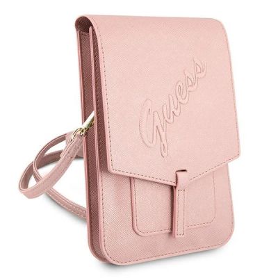 3. Guess Saffiano Script Phone Bag - Pink