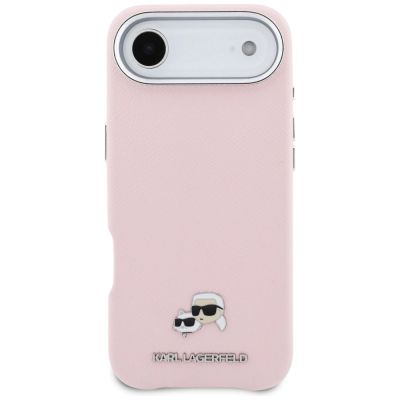 3. Karl Lagerfeld Karl & Choupette Head Pins Saffiano MagSafe iPhone Air Case - Pink