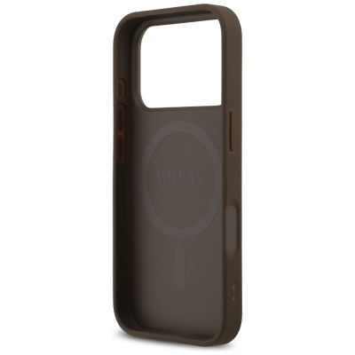 7. Guess Leather 4G Triangle Strass MagSafe Case for iPhone 18 Pro / 17 Pro - Brown
