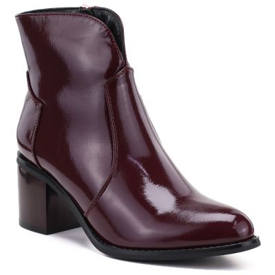 2. Women's high-heeled patent leather burgundy ankle boots M.Daszyński MR2337