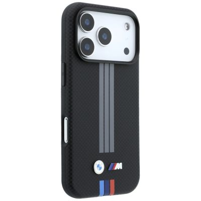 4. BMW M Quadrille Kevlar Anthracite & Tricolor Print Lines MagSafe Case for iPhone 17 Pro / 18 Pro - Black
