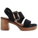 2. Women's suede sandals with a block heel, black, Potocki 54307