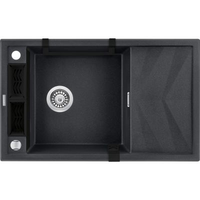 2. Single-bowl magnetic granite sink with drainer, DEANTE graphite metallic MAGNETIC
