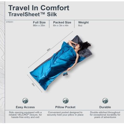 6. Cocoon TravelSheet Silk Sleeping Bag Liner, Rhino/Cornflower