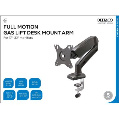 4. Deltaco ARM-534 Monitor Holder/Stand 68.6 cm (27") Desk Black