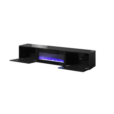 2. SLIDE 200K TV cabinet with electric fireplace 200x40xH37, all in black gloss
