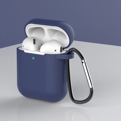 2. Case for AirPods 2 / AirPods 1 silicone soft case for headphones + keychain carabiner pendant blue (case D)