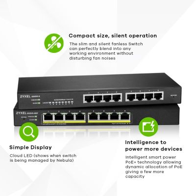 2. Zyxel GS1915-8EP Switch 8p PoE (PoE+: 8;) 60W Managed Gigabit
