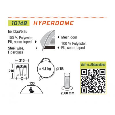 2. HIGH PEAK HYPERDOME TENT 3 persons blue /10148