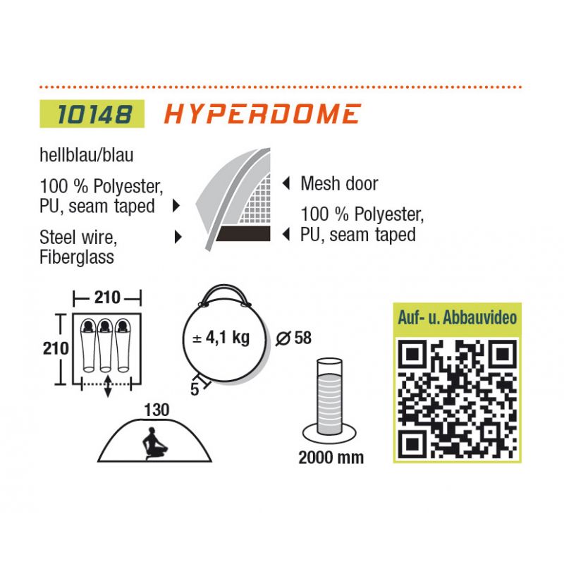 2. HIGH PEAK HYPERDOME TENT 3 persons blue /10148