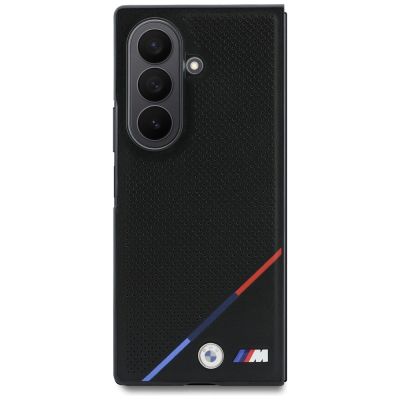 2. BMW M Leather Perforated Tricolor Stripe Metal Logos MagSafe Case for Samsung Galaxy Z Fold 8 Ultra - Black