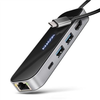 17. AXAGON HMC-6GLN USB Hub, 2x USB-A, 1x USB-C, 1x HDMI 2.0, 1x RJ45, 100 W PD – silver