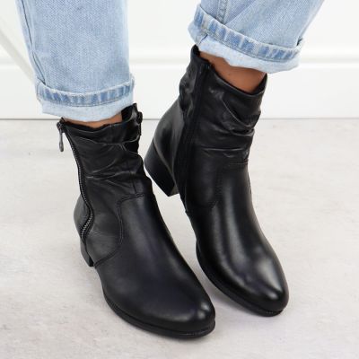 7. Women's black leather high-heeled ankle boots Rieker 78656-00