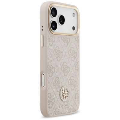 4. Guess 4G Strass Logo & Big Strap Metal Buttons MagSafe Case for iPhone 17 Pro Max - Pink